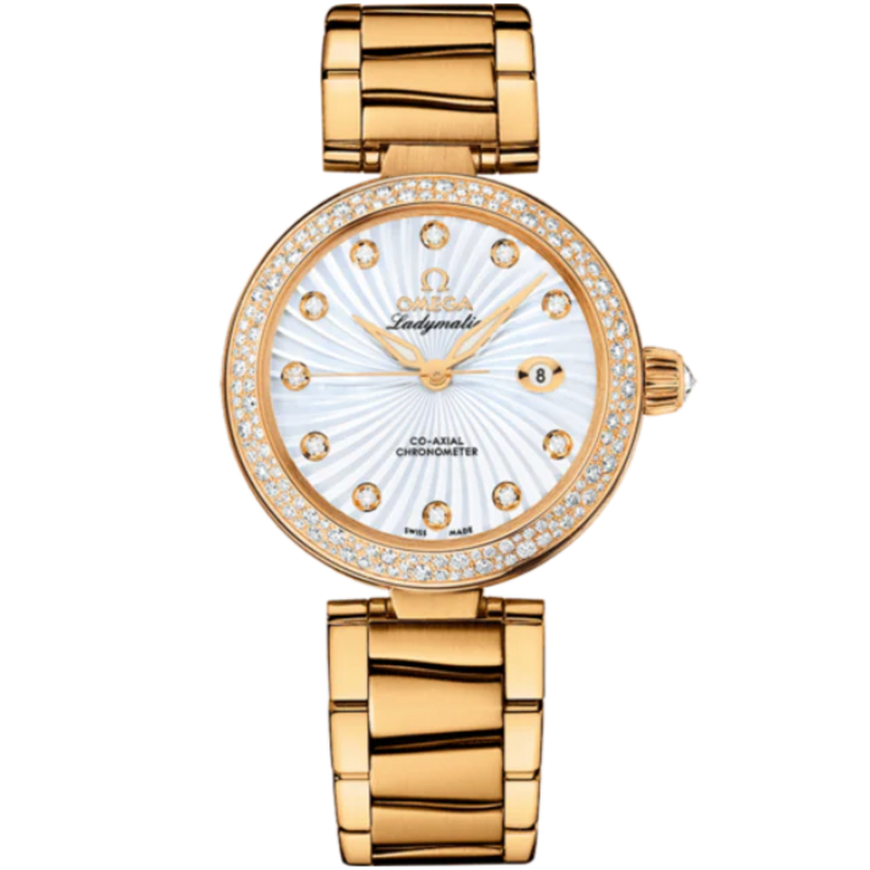 DE VILLE LADYMATIC 34 MM YELLOW GOLD WITH MOTHER OF PEARL DIAL - Omega