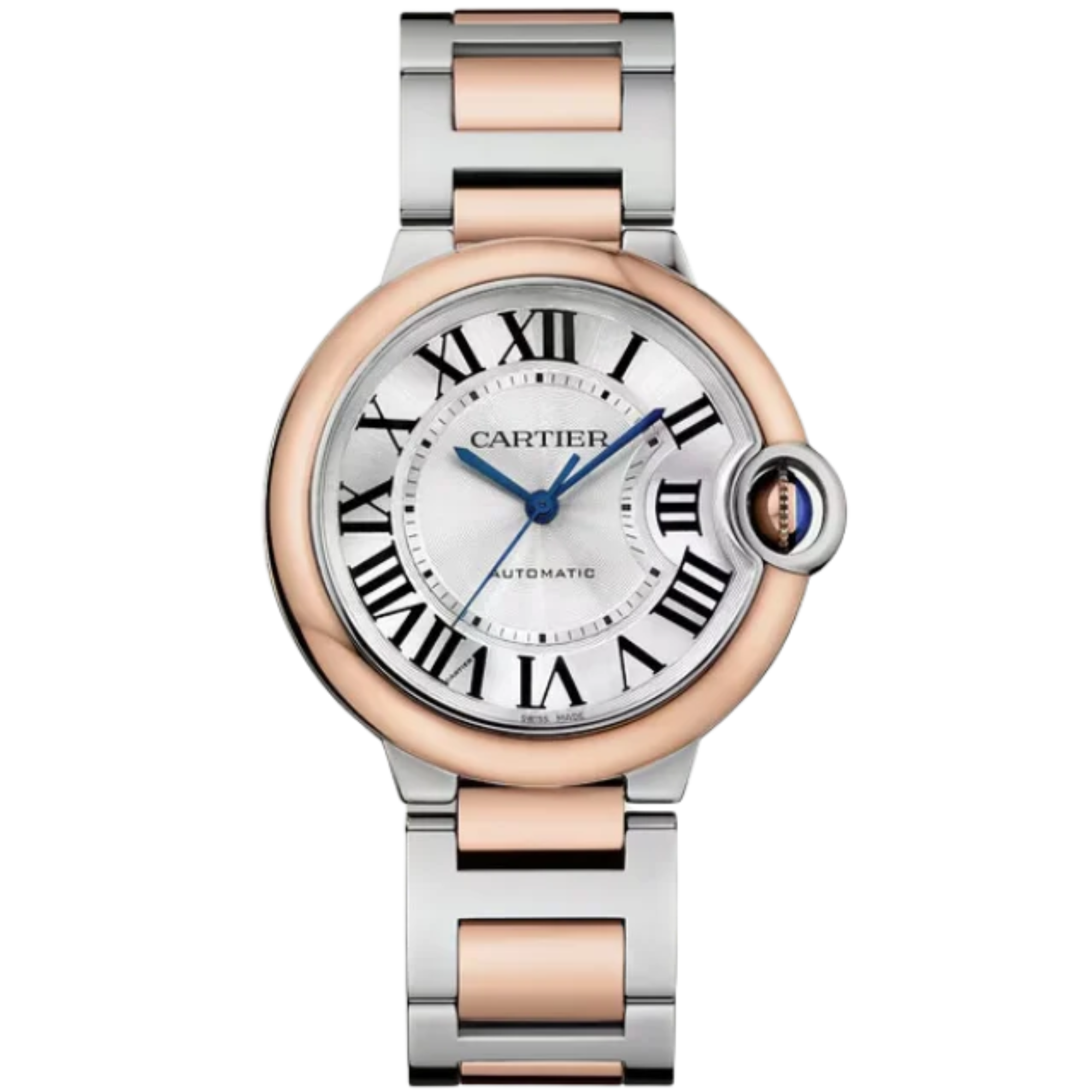 BALLON BLEU DE CARTIER 36 MM STAINLESS STEEL WITH ROSE GOLD BEZEL AND SILVER GUILLOCHE DIAL - Cartier