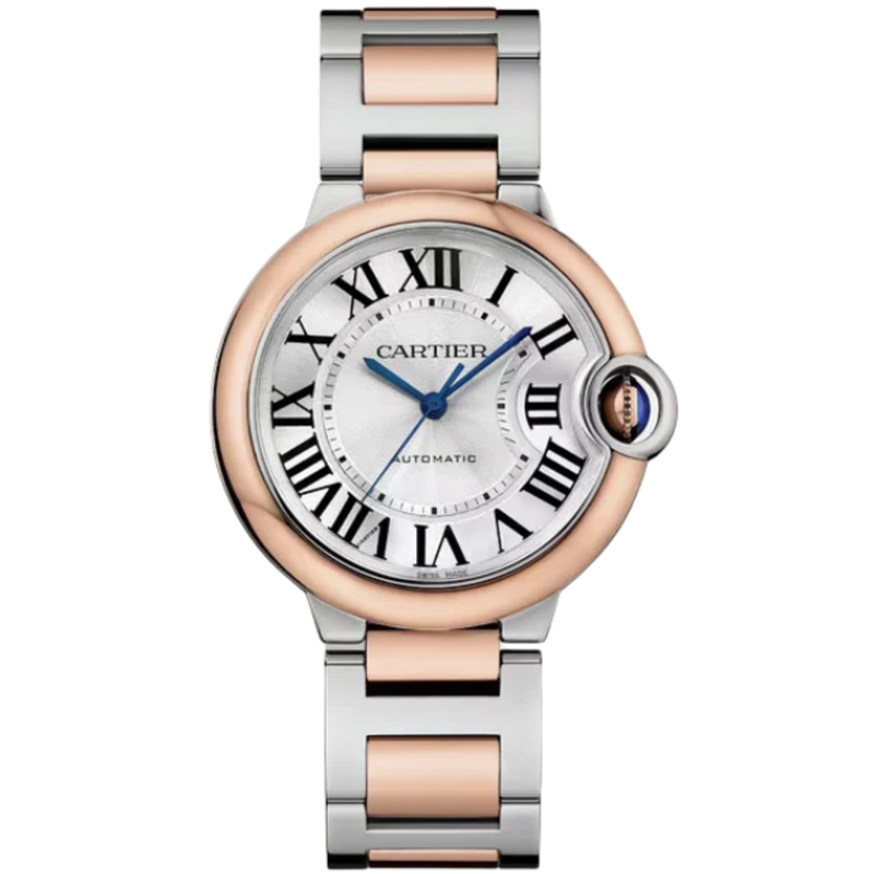 BALLON BLEU DE CARTIER 36 MM STAINLESS STEEL WITH ROSE GOLD BEZEL AND SILVER GUILLOCHE DIAL - Cartier