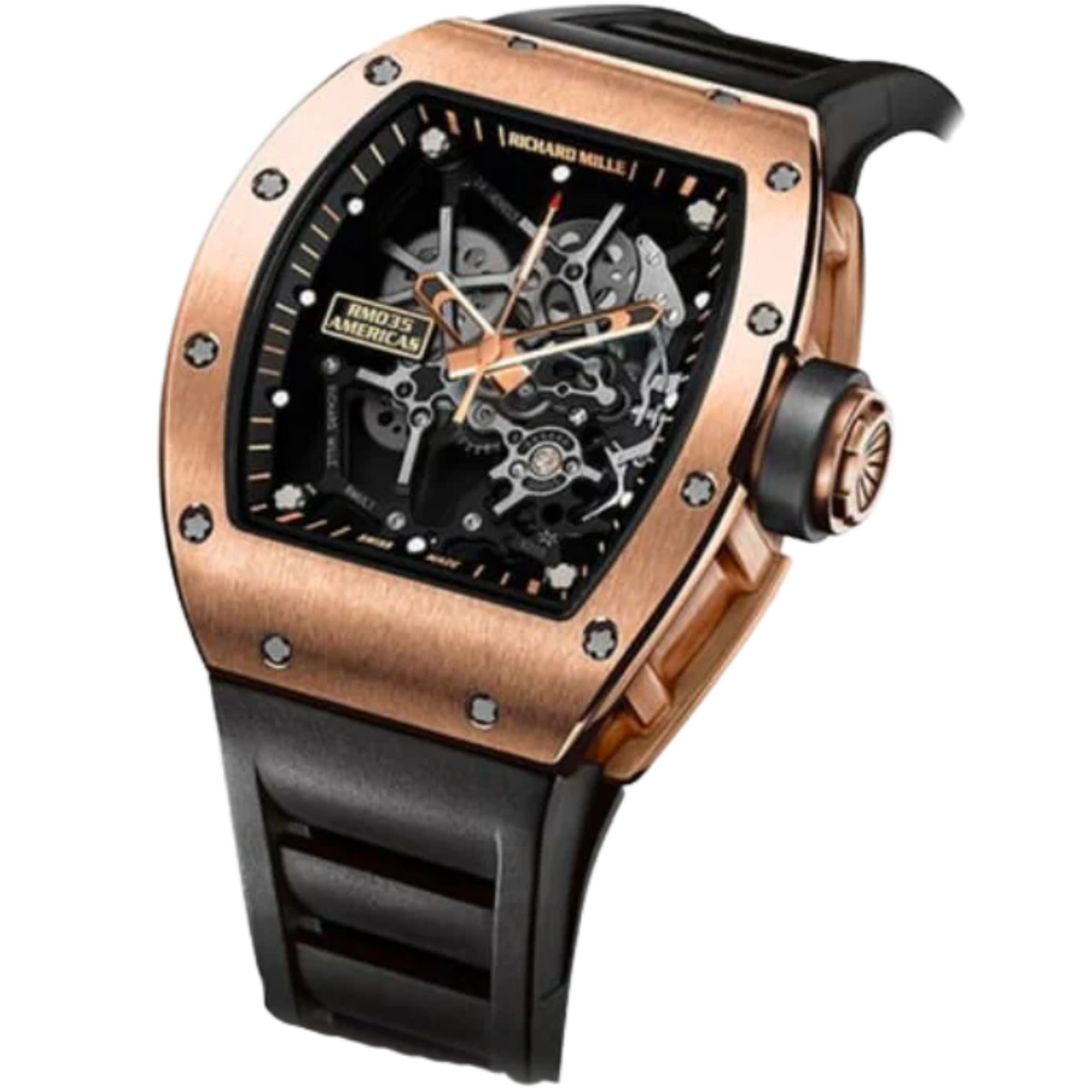 RM 035 Limited Edition 18K Rose Gold Toro Manual Winding Black Rubber Strap Rose Gold Case - Richard Mille