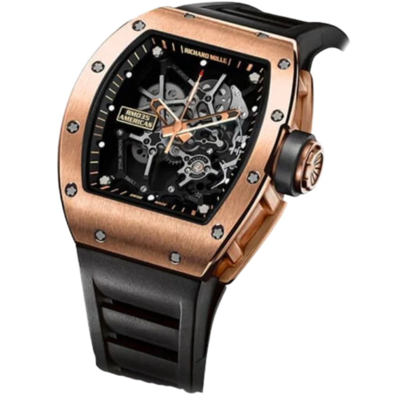 RM 035 Limited Edition 18K Rose Gold Toro Manual Winding Black Rubber Strap Rose Gold Case - Richard Mille