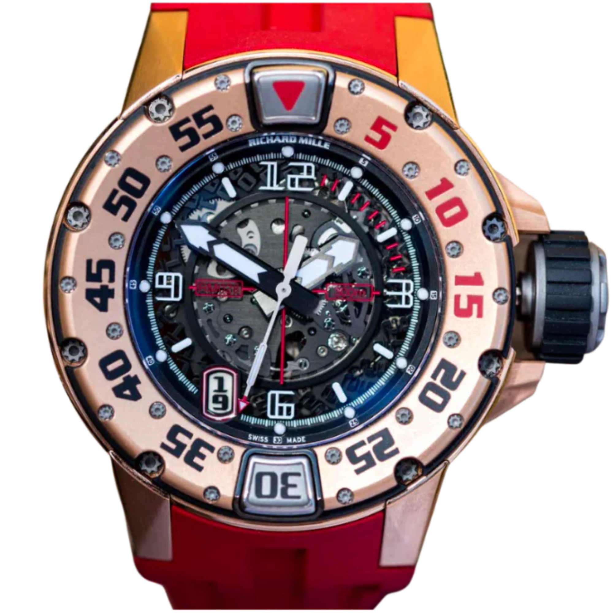 RM 028 Diver Rose Gold Automatic Red Rubber Strap Titanium Case - Richard Mille
