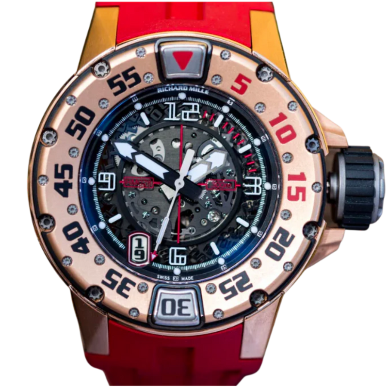 RM 028 Diver Rose Gold Automatic Red Rubber Strap Titanium Case - Richard Mille