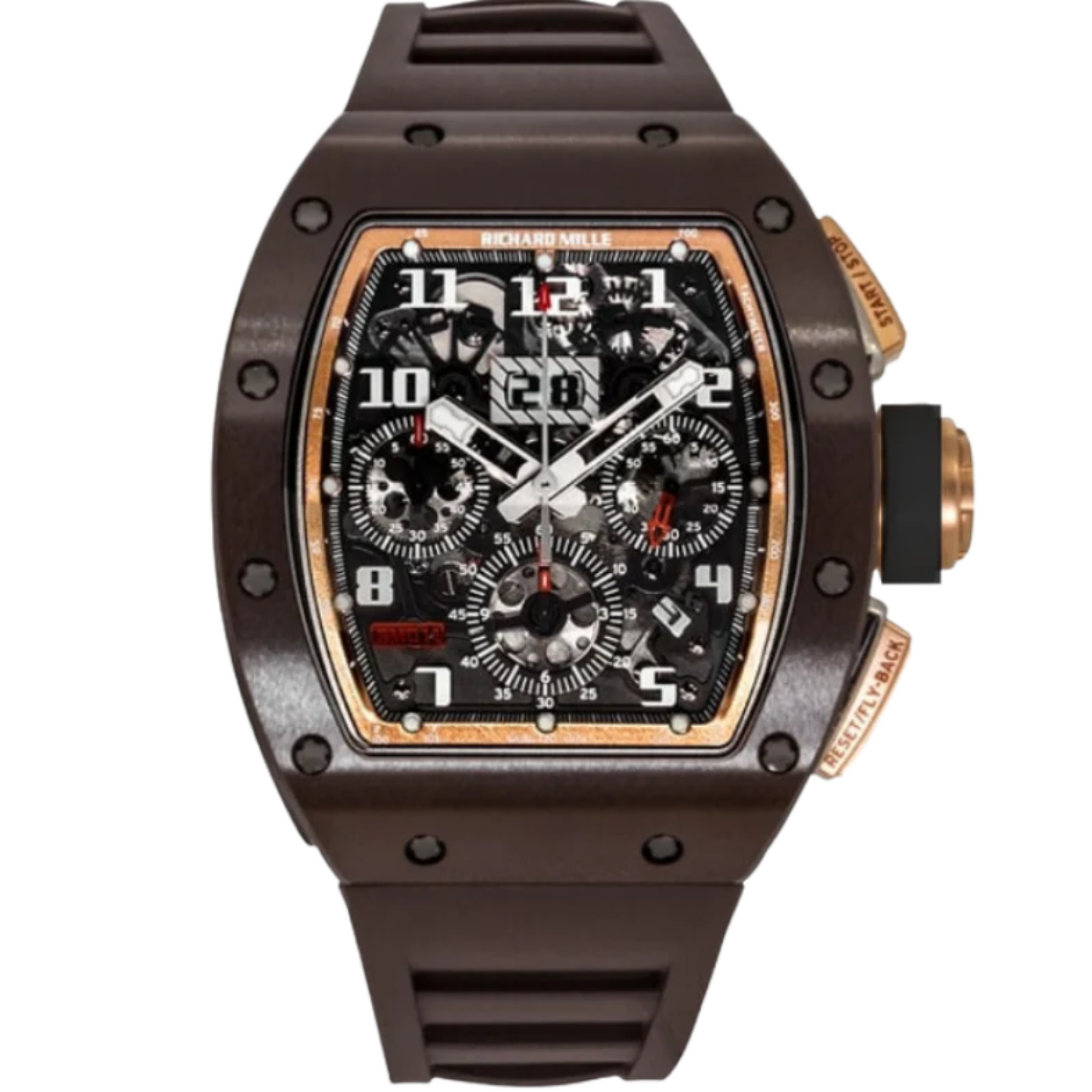 RM 011 Rose Gold Asia Edition Brown Rubber Strap Ceramic Case - Richard Mille