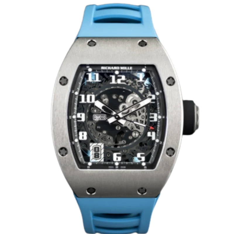 RM 010 White Gold Automatic Sky Blue Rubber Strap White Gold Case - Richard Mille