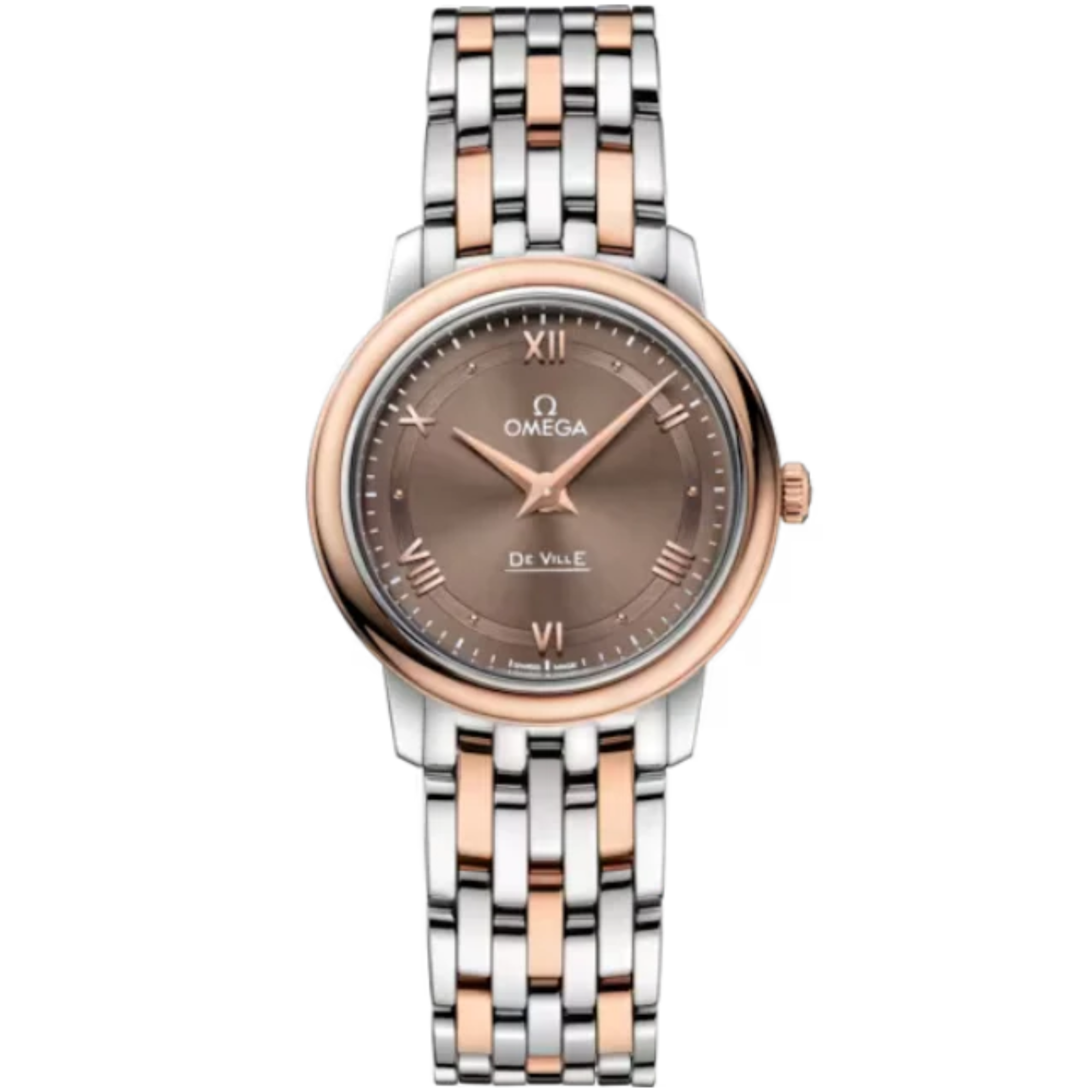 DE VILLE PRESTIGE 27 MM STAINLESS STEEL - RED GOLD WITH BROWN DIAL - Omega