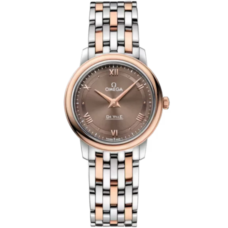 DE VILLE PRESTIGE 27 MM STAINLESS STEEL - RED GOLD WITH BROWN DIAL - Omega