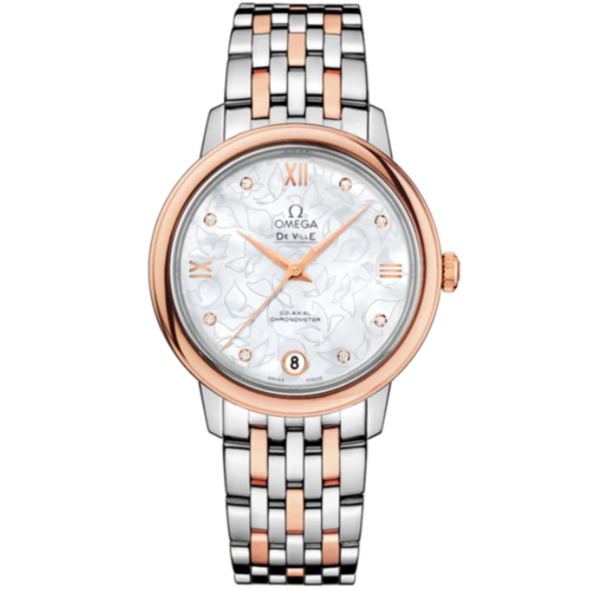 DE VILLE PRESTIGE BUTTERFLY 33 MM STAINLESS STEEL - RED GOLD WITH MOTHER OF PEARL DIAL - Omega