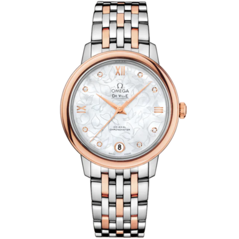 DE VILLE PRESTIGE BUTTERFLY 33 MM STAINLESS STEEL - RED GOLD WITH MOTHER OF PEARL DIAL - Omega