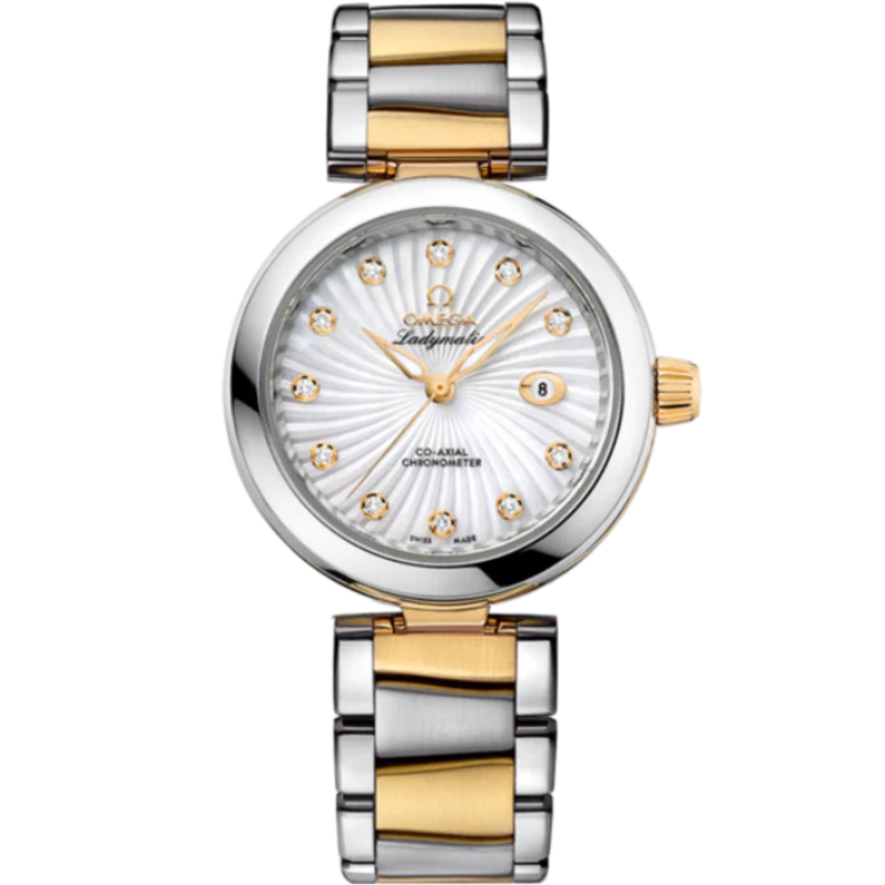 DE VILLE LADYMATIC 34 MM STAINLESS STEEL - YELLOW GOLD WITH MOTHER OF PEARL DIAL - Omega