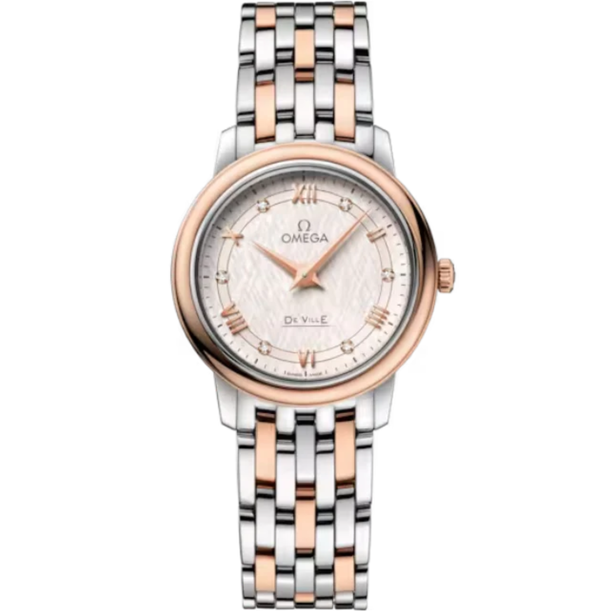 DE VILLE PRESTIGE 27 MM STAINLESS STEEL - RED GOLD WITH SILVER DIAL - Omega