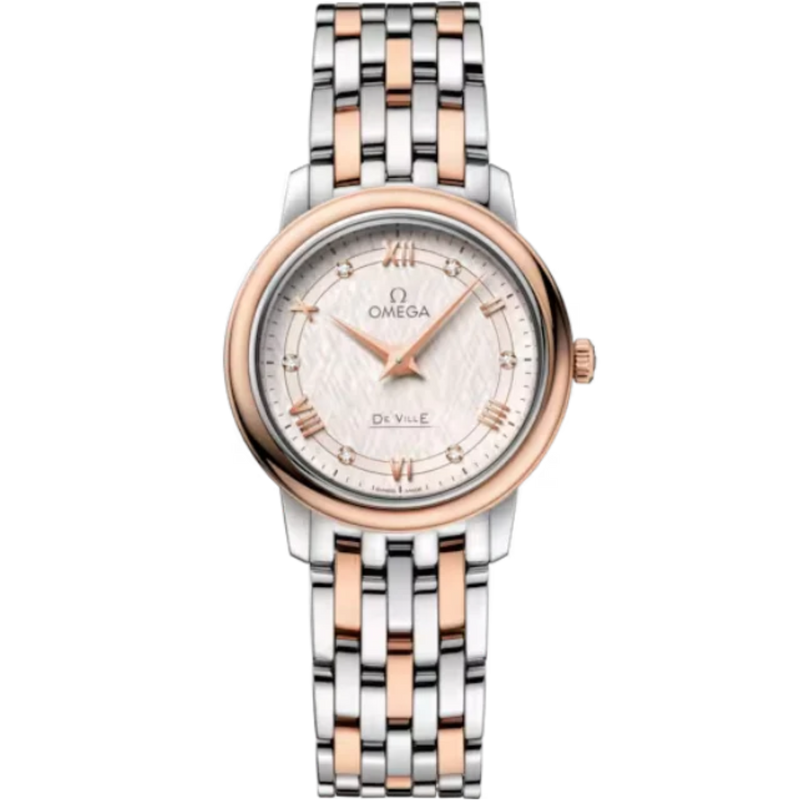 DE VILLE PRESTIGE 27 MM STAINLESS STEEL - RED GOLD WITH SILVER DIAL - Omega