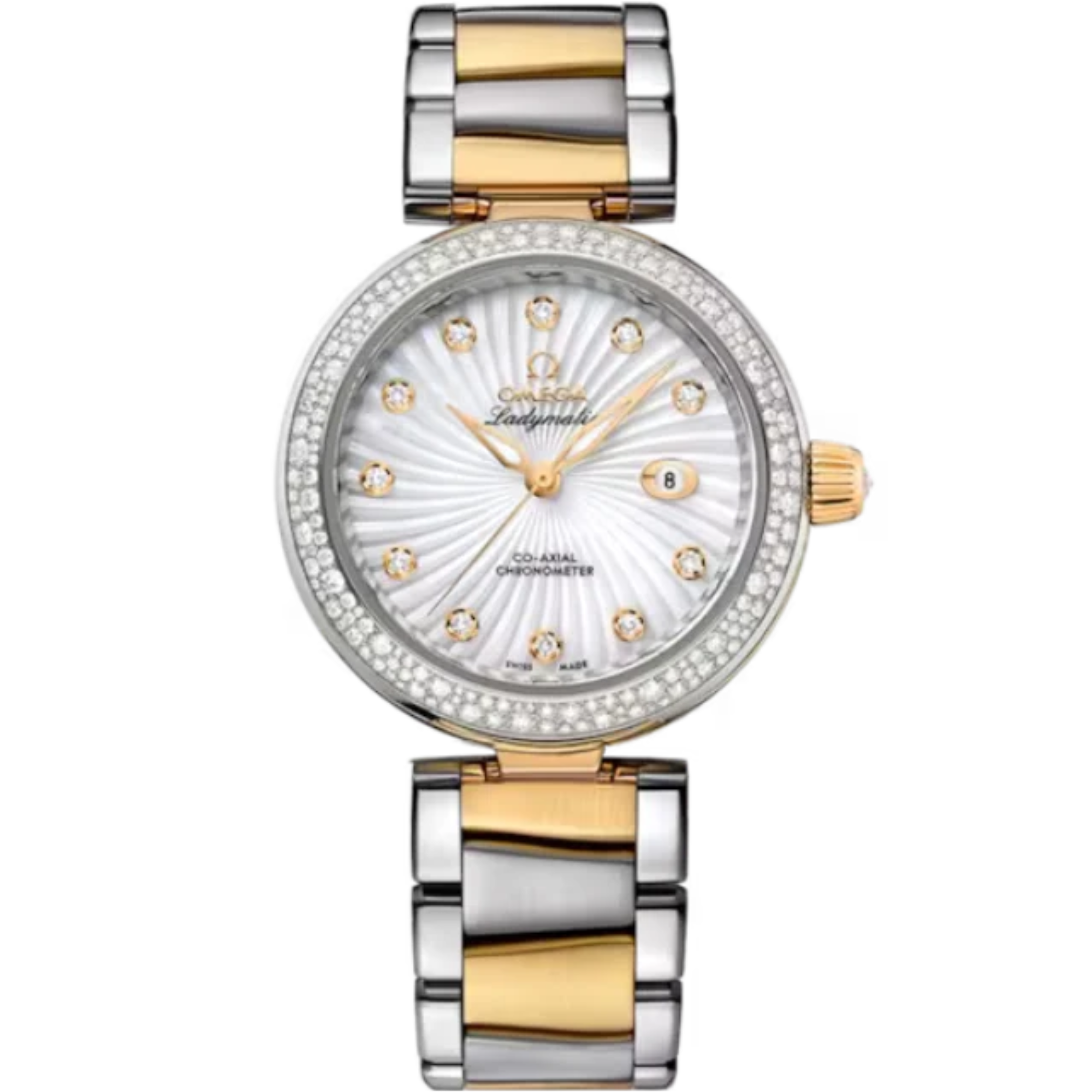 DE VILLE LADYMATIC 34 MM STAINLESS STEEL - YELLOW GOLD WITH MOTHER OF PEARL DIAL - Omega