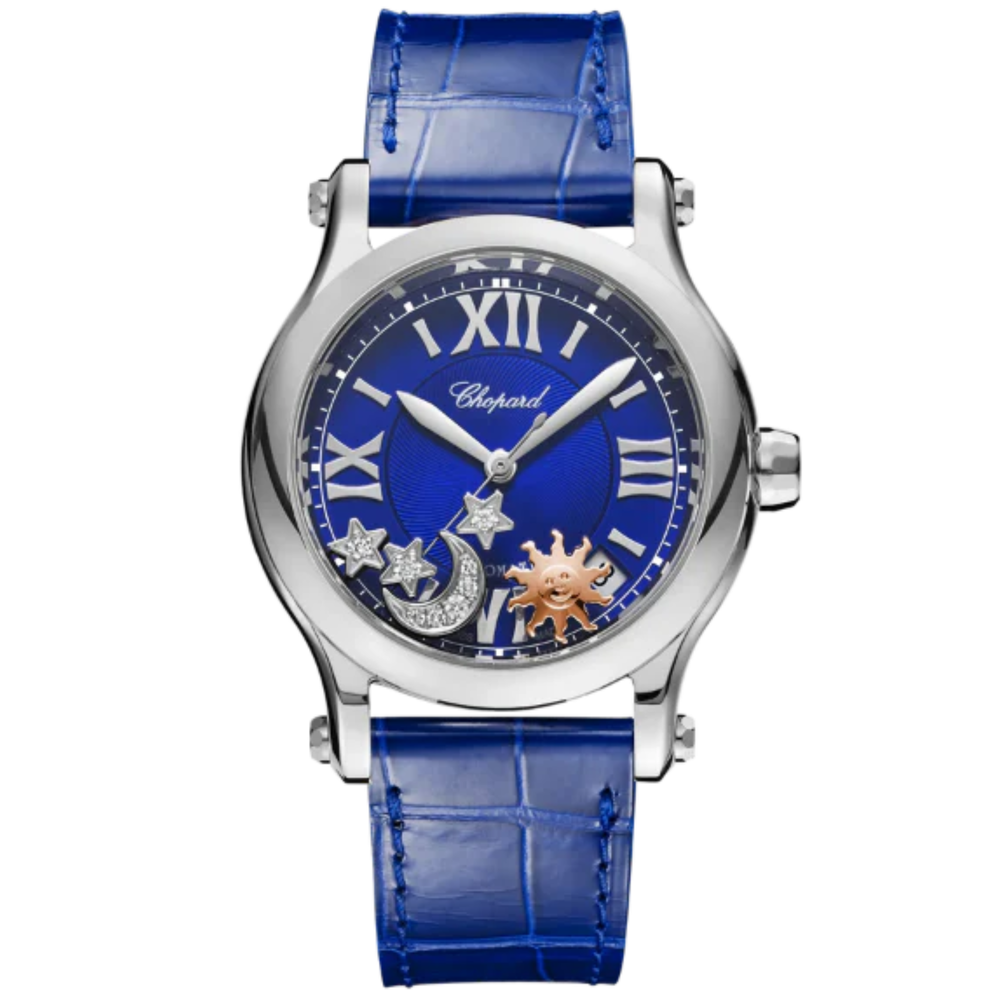 HAPPY SPORT SUN, MOON AND STARS 36 MM LUCENT STEEL™ WITH BLUE DIAL - Chopard