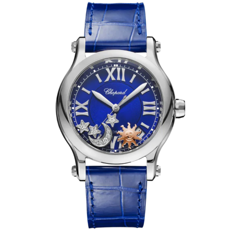 HAPPY SPORT SUN, MOON AND STARS 36 MM LUCENT STEEL™ WITH BLUE DIAL - Chopard