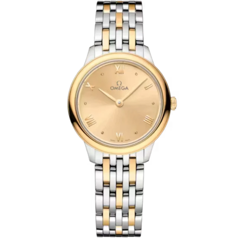 DE VILLE PRESTIGE 27 MM STAINLESS STEEL - YELLOW GOLD WITH YELLOW DIAL - Omega
