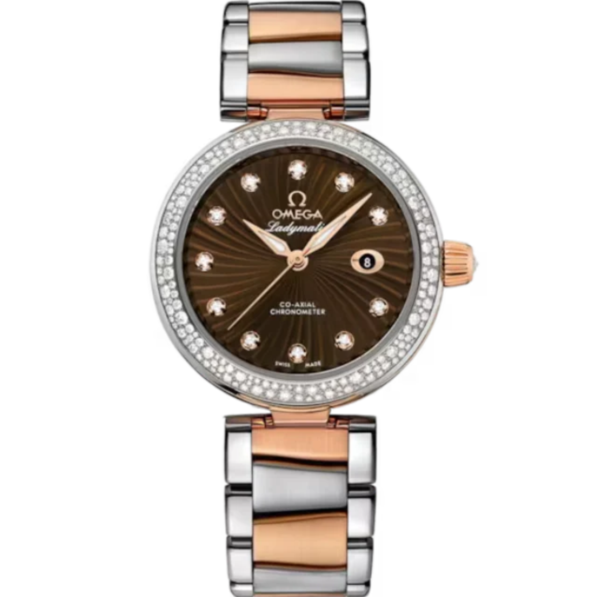 DE VILLE LADYMATIC 34 MM STAINLESS STEEL - RED GOLD WITH BROWN DIAL - Omega