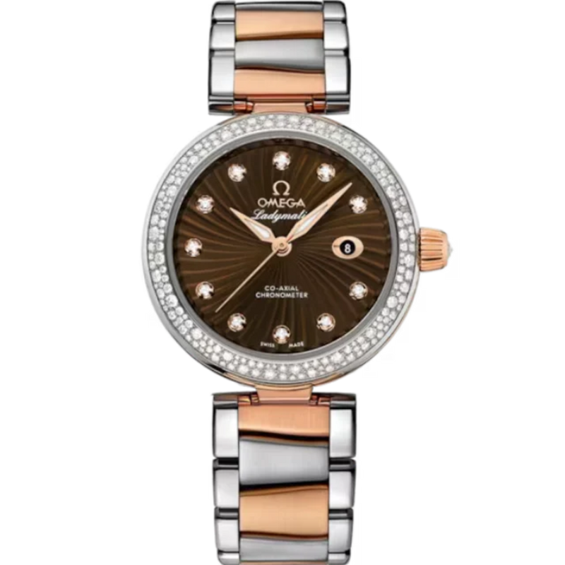 DE VILLE LADYMATIC 34 MM STAINLESS STEEL - RED GOLD WITH BROWN DIAL - Omega