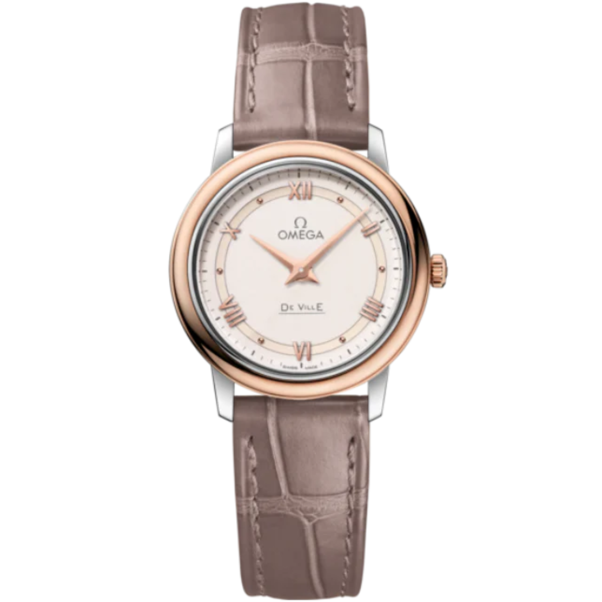 DE VILLE PRESTIGE 27 MM STAINLESS STEEL - RED GOLD WITH WHITE DIAL - Omega