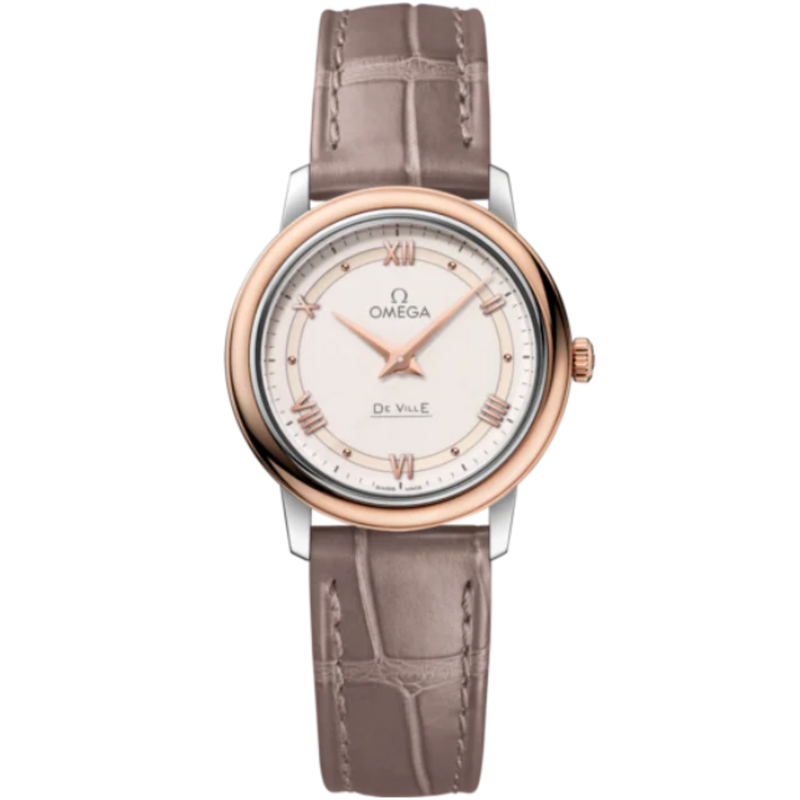 DE VILLE PRESTIGE 27 MM STAINLESS STEEL - RED GOLD WITH WHITE DIAL - Omega