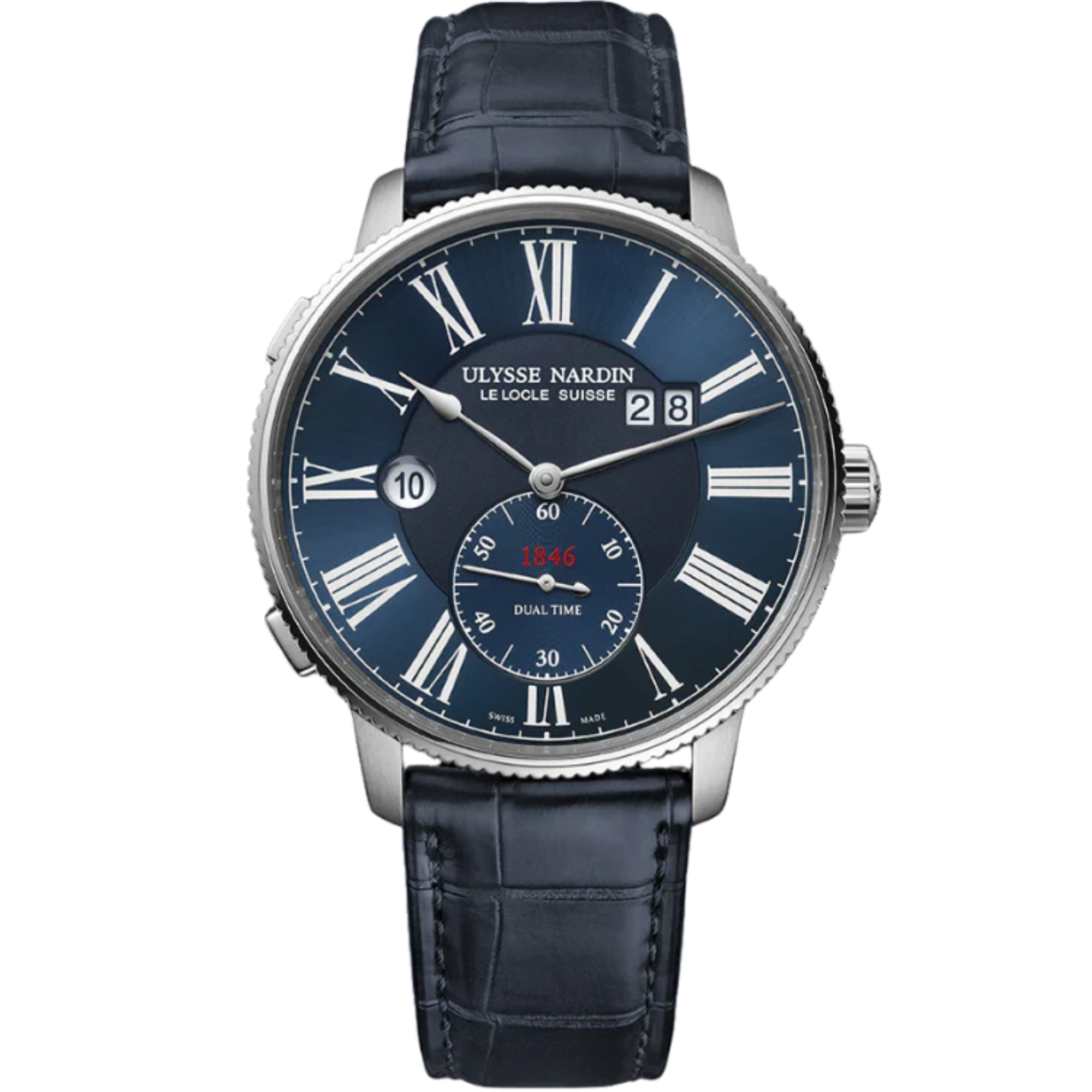 MARINE TORPILLEUR DUAL TIME 44 MM STAINLESS STEEL WITH BLUE DIAL - Ulysse Nardin