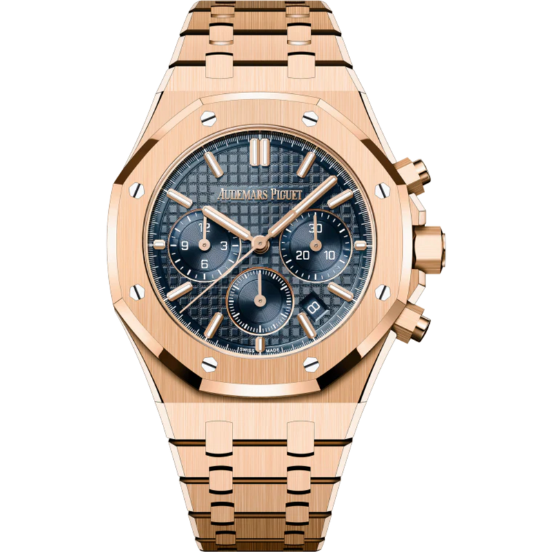 Royal Oak Selfwinding Chronograph 38MM 18-Carat Pink Gold Bracelet Bleu Nuit Nuage 50 Dial With Grande Tapisserie Pattern 18-Carat Pink Gold Case - Audemars Piguet