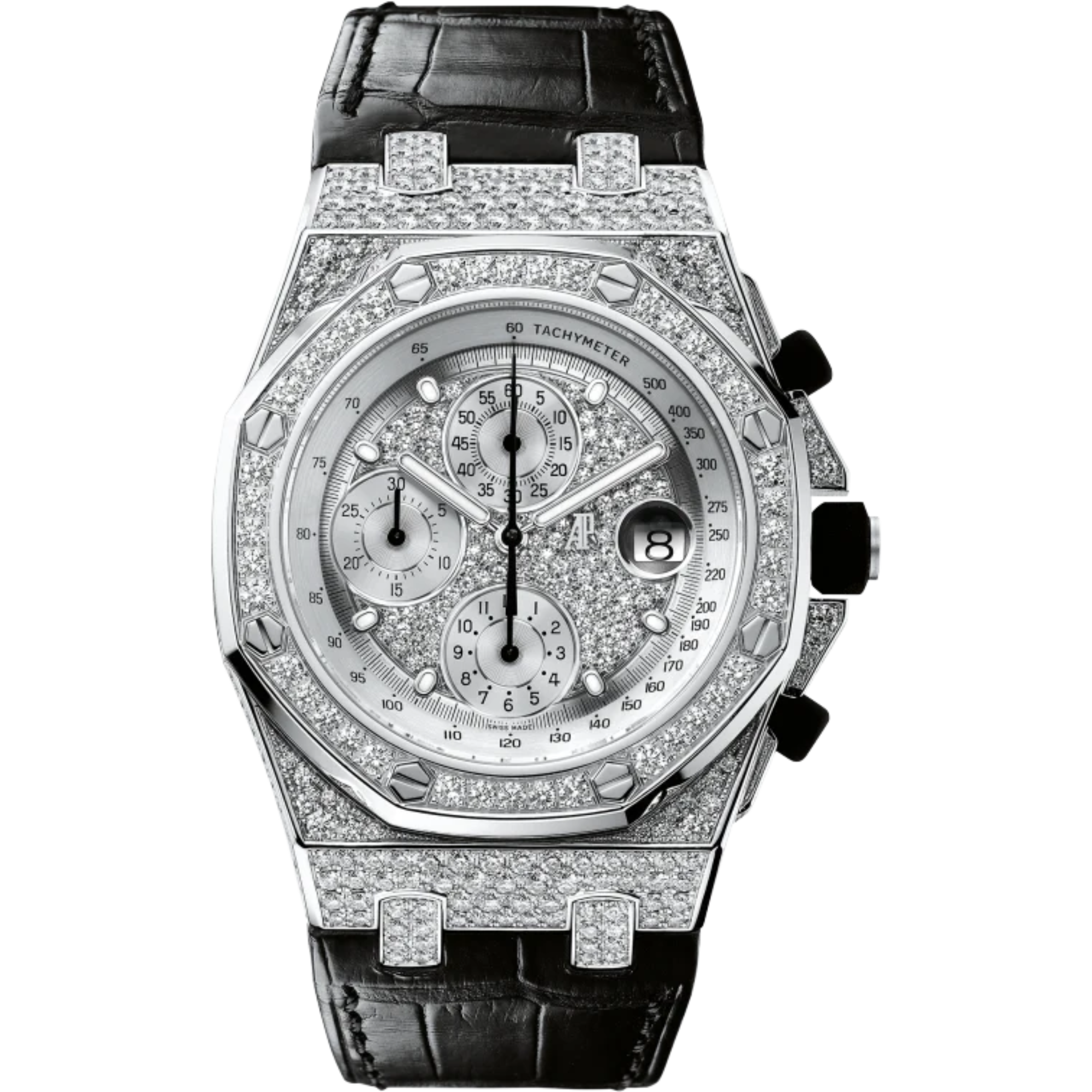 Royal Oak Offshore Chronograph 42MM Black Alligator Strap Diamond-Paved Dial 18-Carat White Gold Case Entirely Set With Diamonds - Audemars Piguet