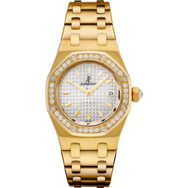 Royal Oak Quartz 33MM 18-Carat Yellow Gold Bracelet Silver Dial With Grande Tapisserie Pattern 18-Carat Yellow Gold Case Bezel Set With Brilliant-Cut Diamonds - Audemars Piguet