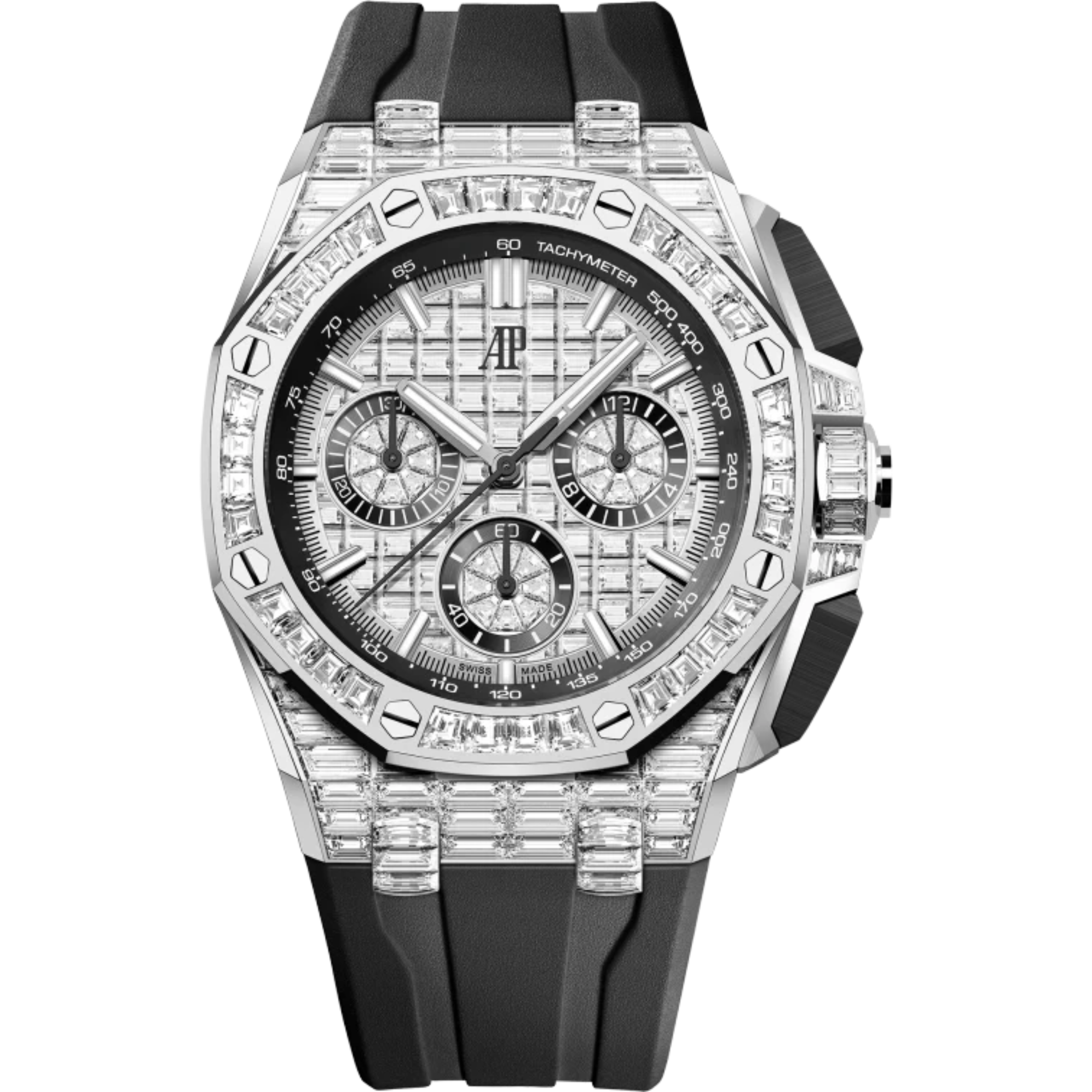 Royal Oak Offshore Selfwinding Chronograph 43MM Black Rubber Strap 18-Carat White Gold Dial Set With Baguette-Cut Diamond 18-Carat White Gold Case and Bezel Set With Baguette-Cut Diamonds - Audemars Piguet