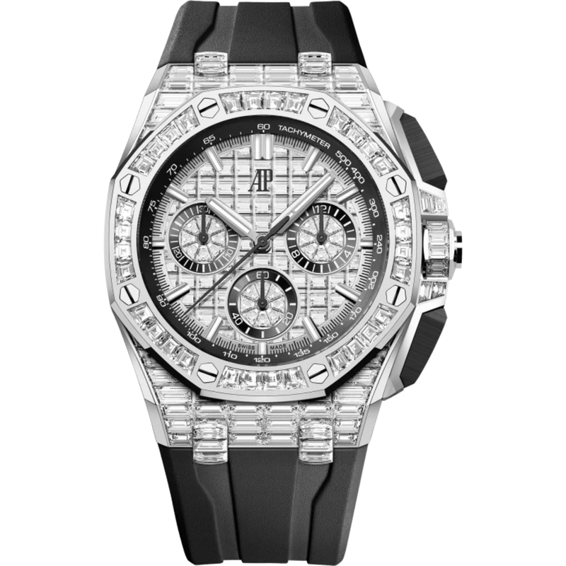 Royal Oak Offshore Selfwinding Chronograph 43MM Black Rubber Strap 18-Carat White Gold Dial Set With Baguette-Cut Diamond 18-Carat White Gold Case and Bezel Set With Baguette-Cut Diamonds - Audemars Piguet