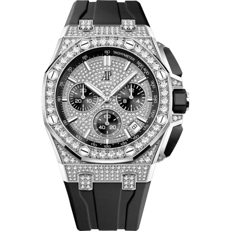Royal Oak Offshore Selfwinding Chronograph 43MM Black Rubber Strap 18-Carat White Gold Dial Set With Brilliant-Cut Diamonds 18-Carat White Gold Case and Bezel Set With Brilliant-Cut Diamonds - Audemars Piguet