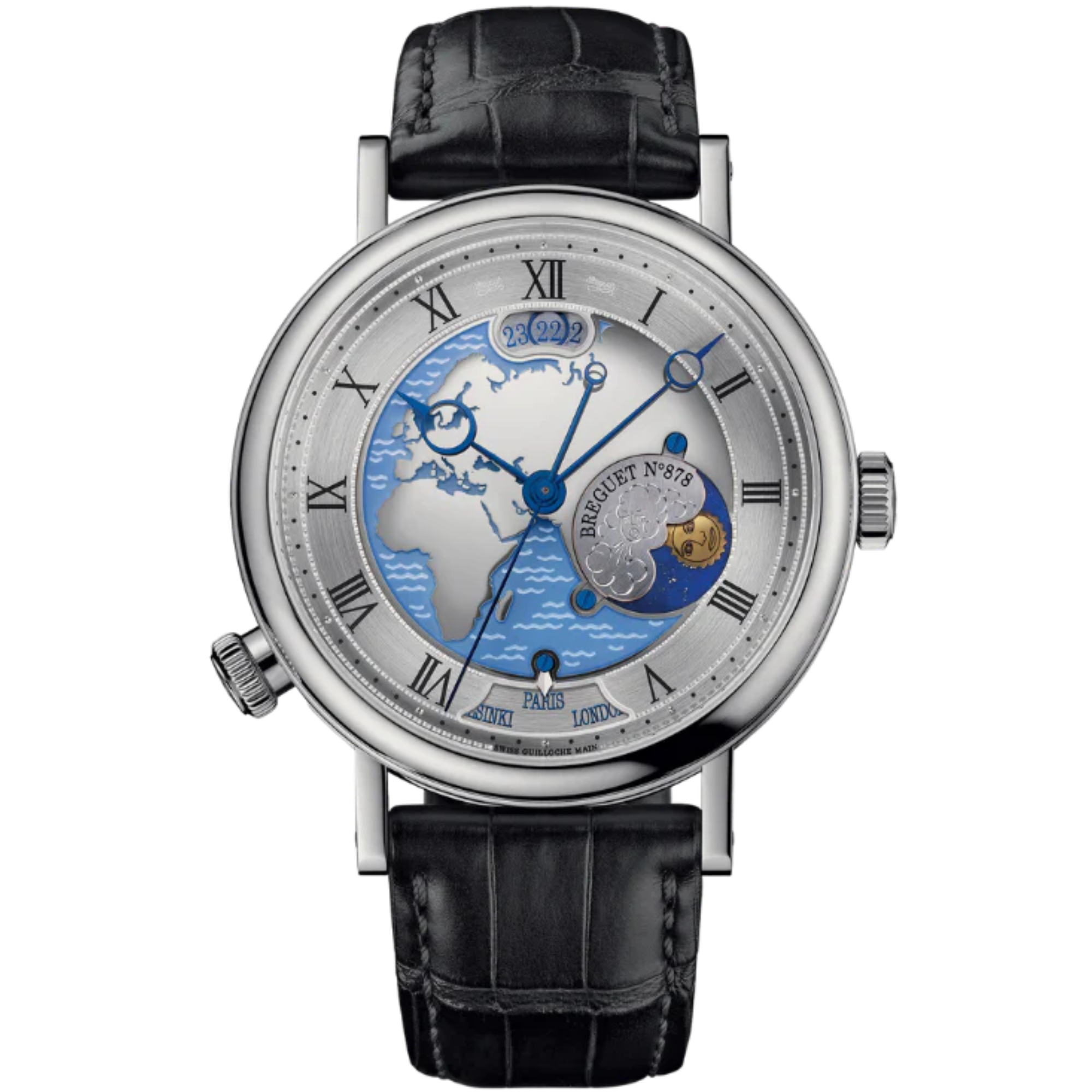 HORA MUNDI 5717 43 MM PLATINUM WITH BLUE "WAVE" MOTIF DIAL - Breguet