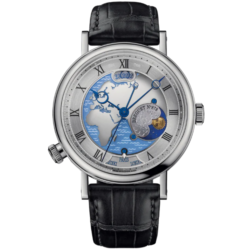 HORA MUNDI 5717 43 MM PLATINUM WITH BLUE "WAVE" MOTIF DIAL - Breguet