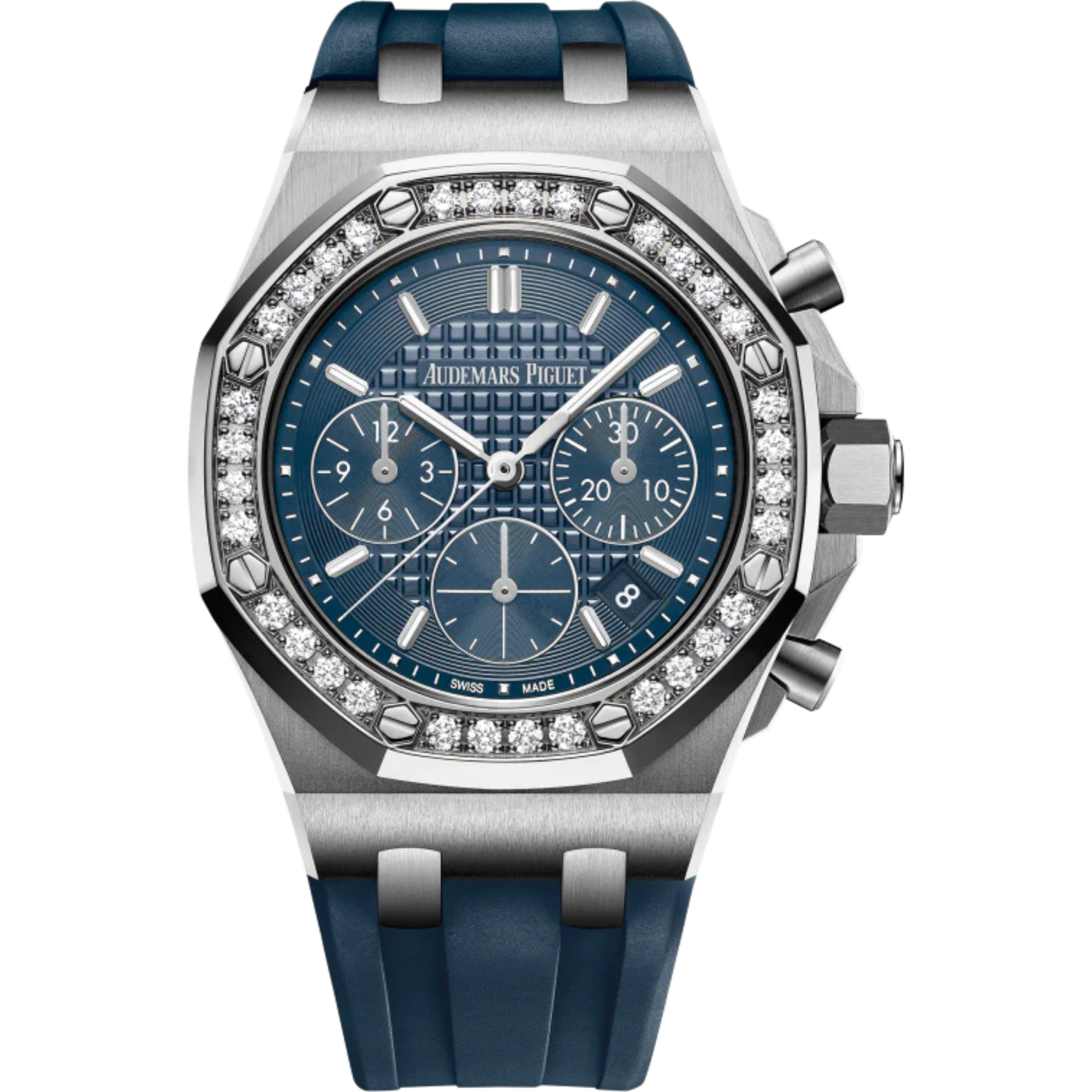 Royal Oak Offshore Selfwinding Chronograph 37MM Blue Rubber Strap Blue Dial With Lady Tapisserie Pattern Stainless Steel Case Diamond-Set Bezel - Audemars Piguet