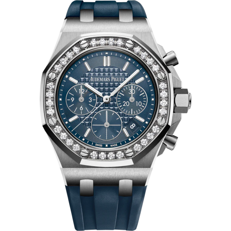 Royal Oak Offshore Selfwinding Chronograph 37MM Blue Rubber Strap Blue Dial With Lady Tapisserie Pattern Stainless Steel Case Diamond-Set Bezel - Audemars Piguet