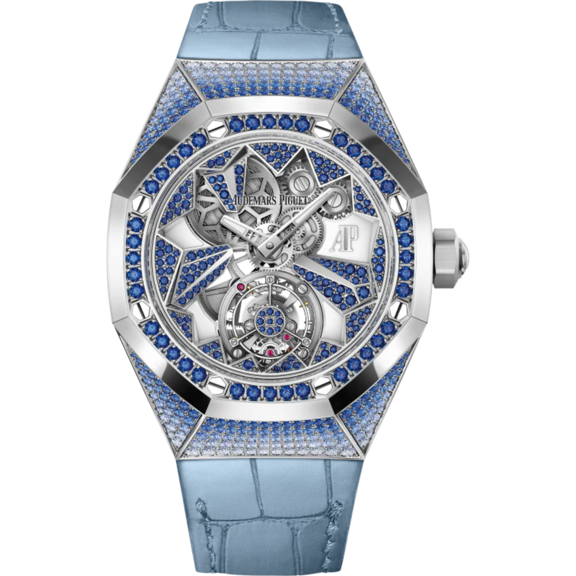 Royal Oak Concept 38.5mm Flying Tourbillon Light Blue Aligator Strap with 18-Carat White Gold Dial Case Entirely Set Sapphires - Audemars Piguet