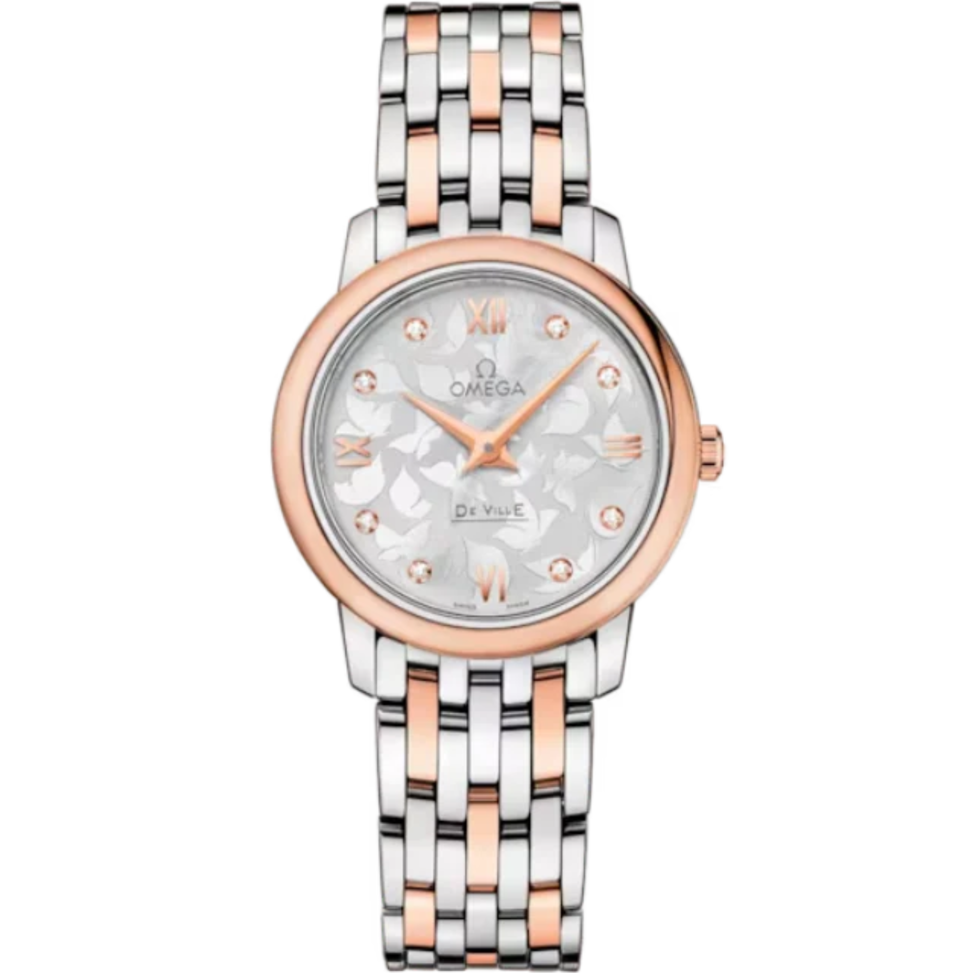 DE VILLE PRESTIGE BUTTERFLY 27 MM STAINLESS STEEL - RED GOLD WITH SILVER DIAL - Omega