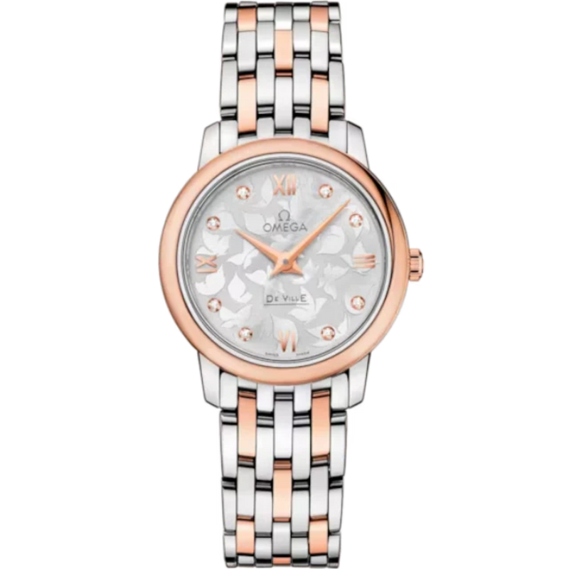 DE VILLE PRESTIGE BUTTERFLY 27 MM STAINLESS STEEL - RED GOLD WITH SILVER DIAL - Omega