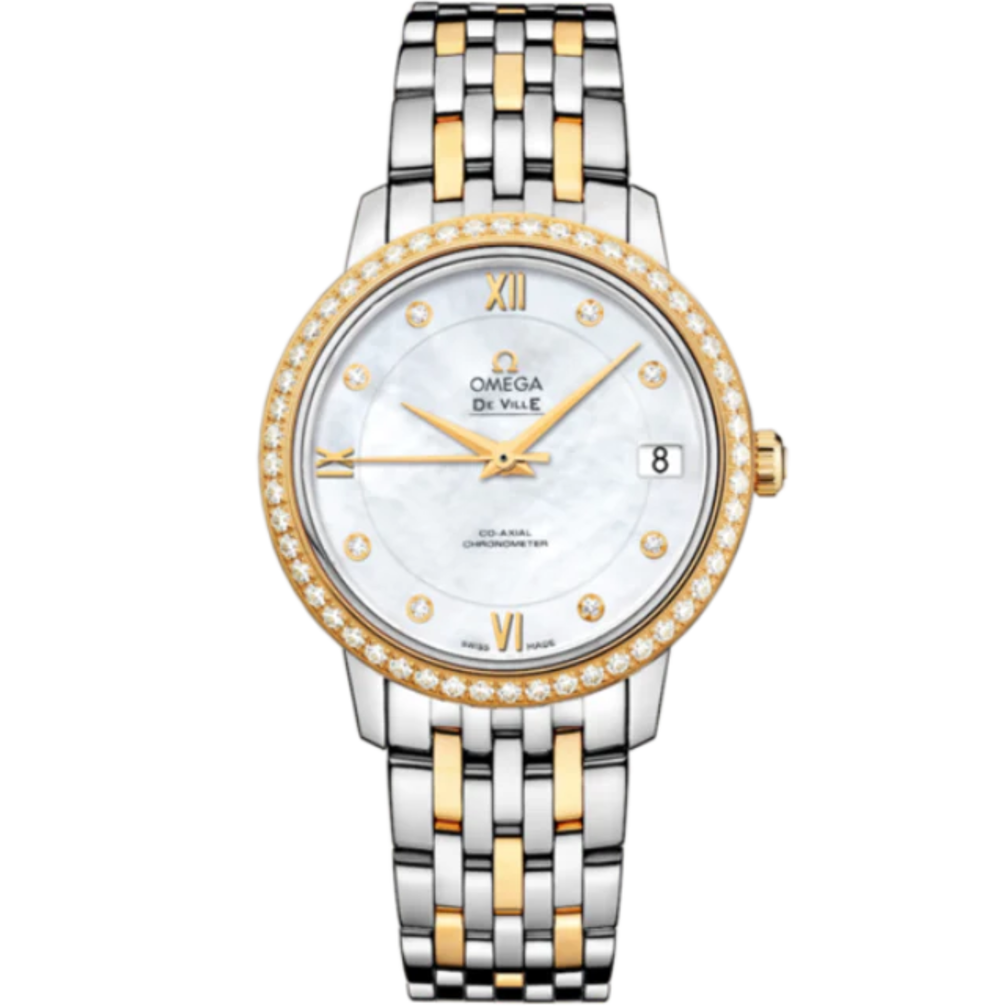 DE VILLE PRESTIGE 33 MM STAINLESS STEEL - YELLOW GOLD WITH MOTHER OF PEARL DIAL - Omega