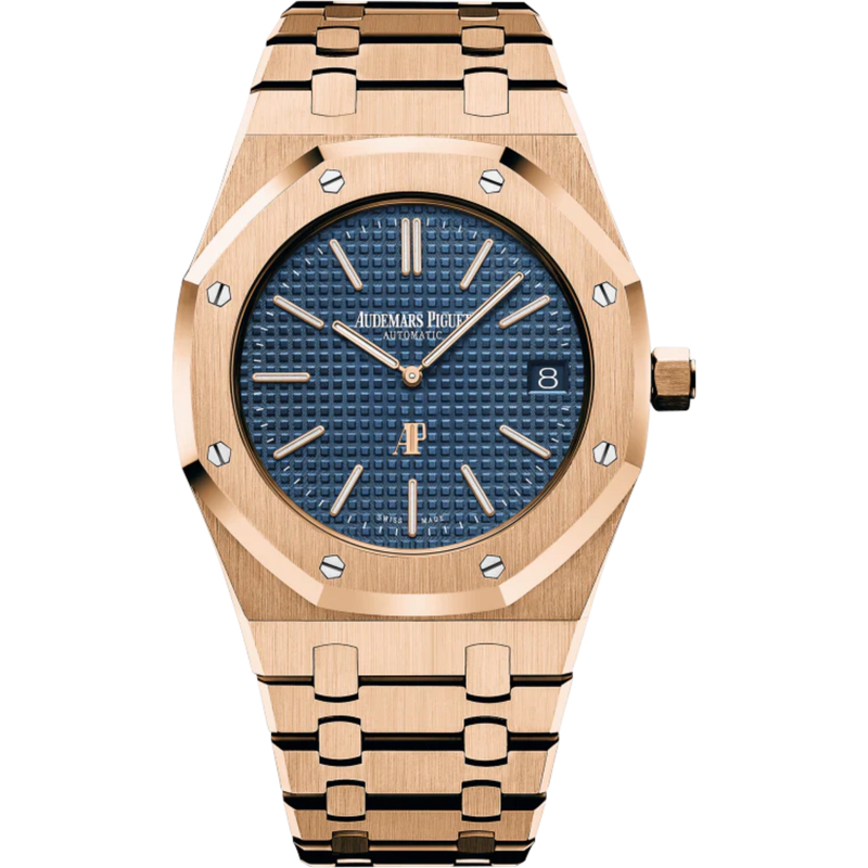 Royal Oak Jumbo Extra-Thin 39MM 18-Carat Pink Gold Bracelet Blue Dial With Petite Tapisserie Pattern 18-Carat Pink Gold Case - Audemars Piguet