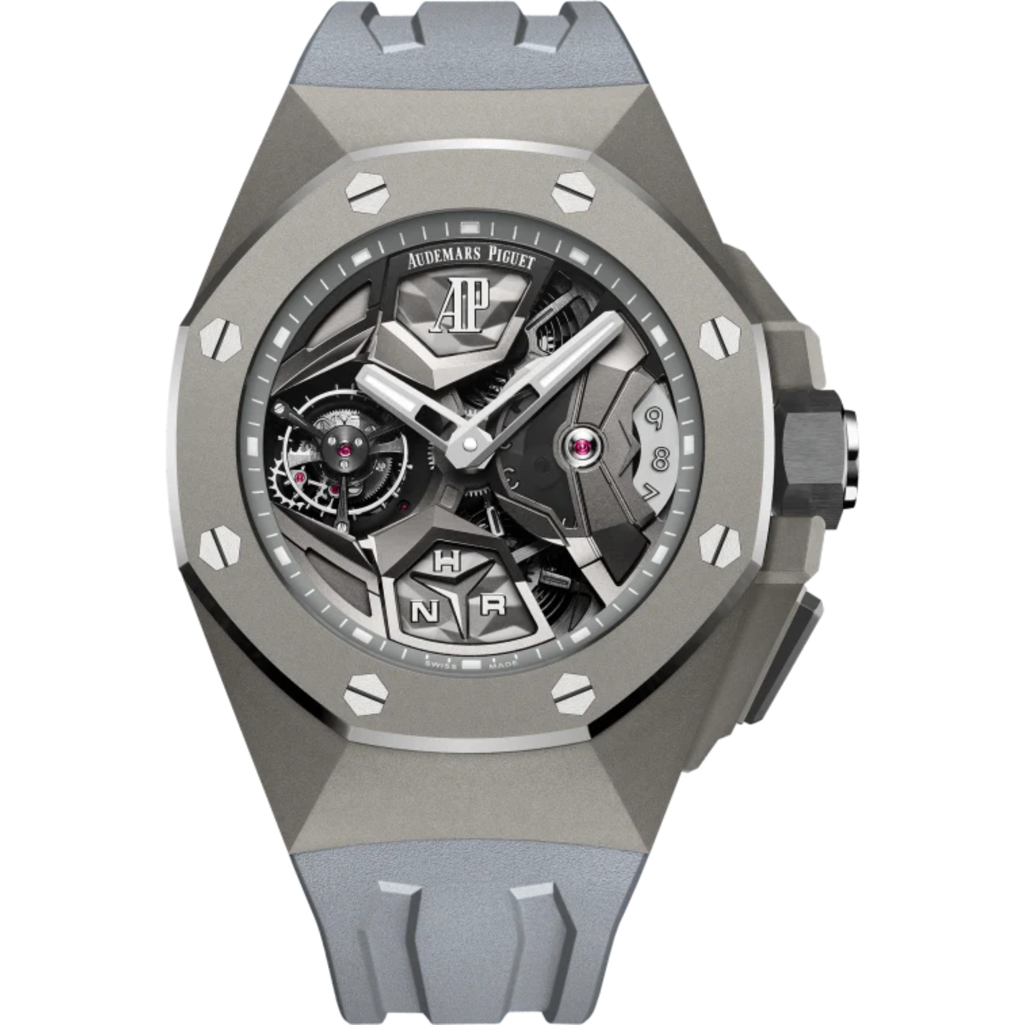 Royal Oak Concept 44MM Flying Tourbillon Gmt Grey Rubber Strap Sandblasted Titanium Case - Audemars Piguet