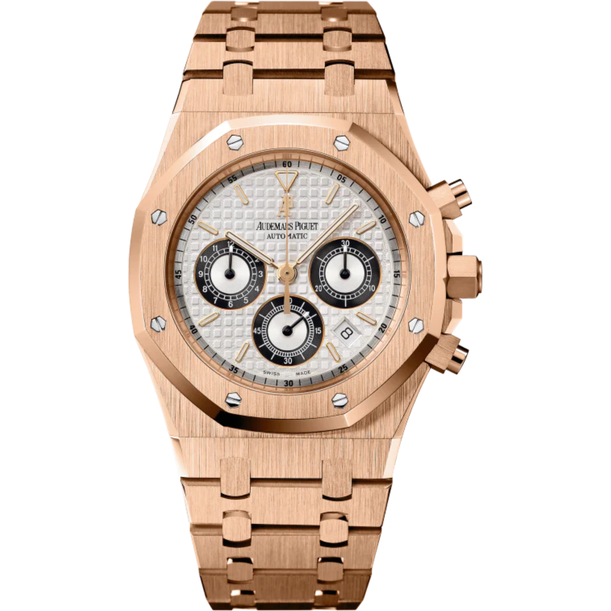 Royal Oak Chronograph 39MM 18-Carat Pink Gold Bracelet Silver-Toned Dial With Grande Tapisserie Pattern 18-Carat Pink Gold Case - Audemars Piguet