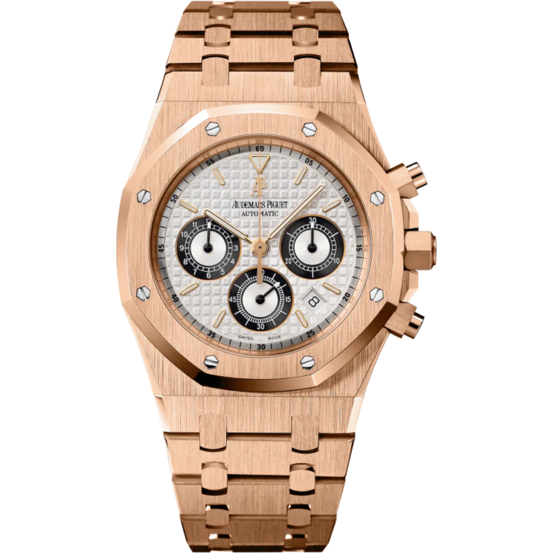 Royal Oak Chronograph 39MM 18-Carat Pink Gold Bracelet Silver-Toned Dial With Grande Tapisserie Pattern 18-Carat Pink Gold Case - Audemars Piguet