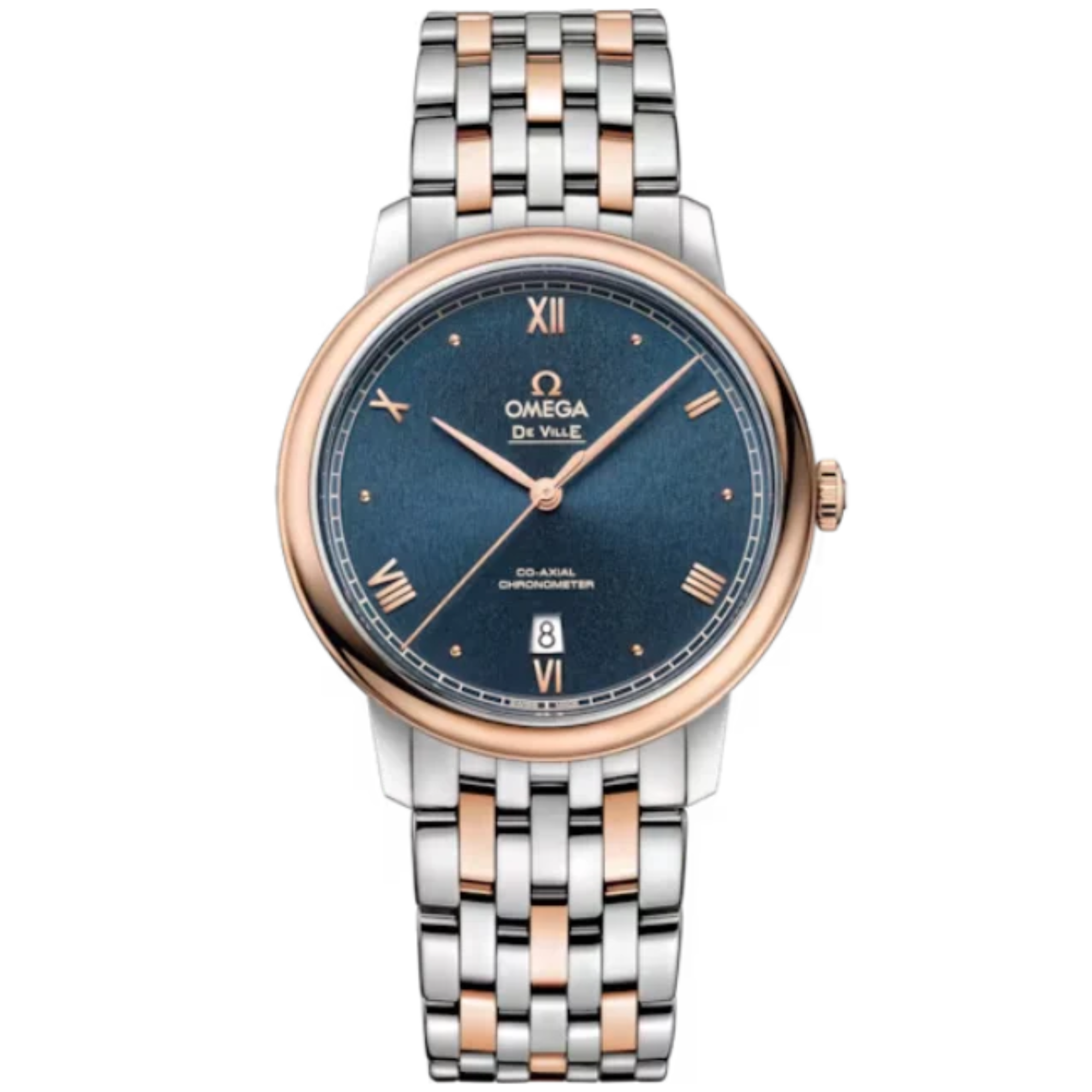 DE VILLE PRESTIGE 39 MM STAINLESS STEEL - RED GOLD WITH BLUE DIAL - Omega