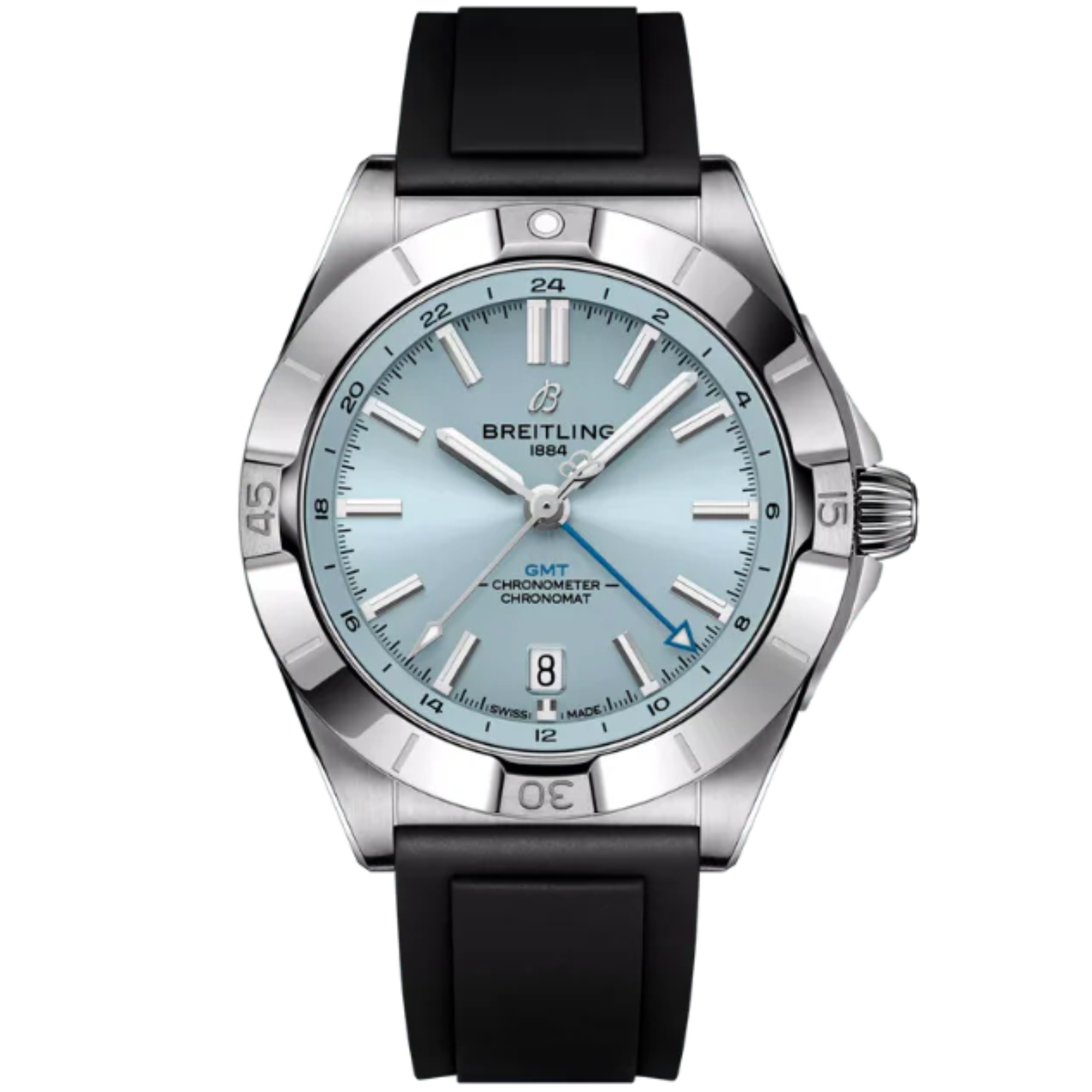 CHRONOMAT AUTOMATIC GMT 40 MM STAINLESS STEEL & PLATINUM WITH ICE BLUE DIAL - Breitling