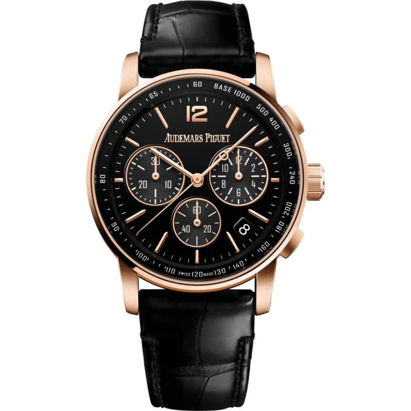 Code 11.59 by Audemars Piguet 41mm Black Alligator Strap Lacquered Black Dial 18-Carat Pink Gold Case - Audemars Piguet