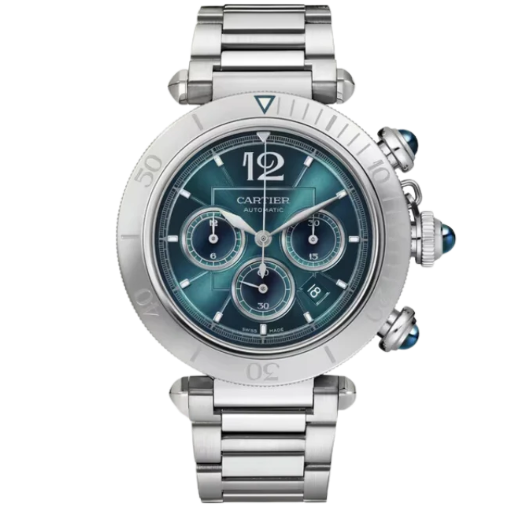 PASHA DE CARTIER 41 MM CHRONOGRAPH STAINLESS STEEL WITH BLUE SUNRAY BRUSHED DIAL - Cartier