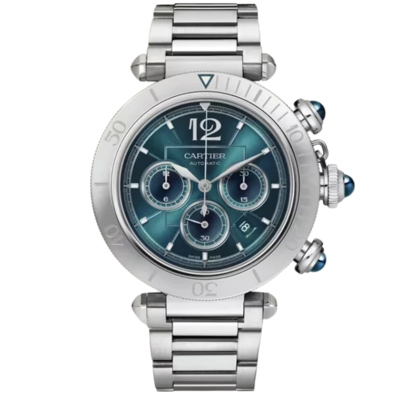 PASHA DE CARTIER 41 MM CHRONOGRAPH STAINLESS STEEL WITH BLUE SUNRAY BRUSHED DIAL - Cartier
