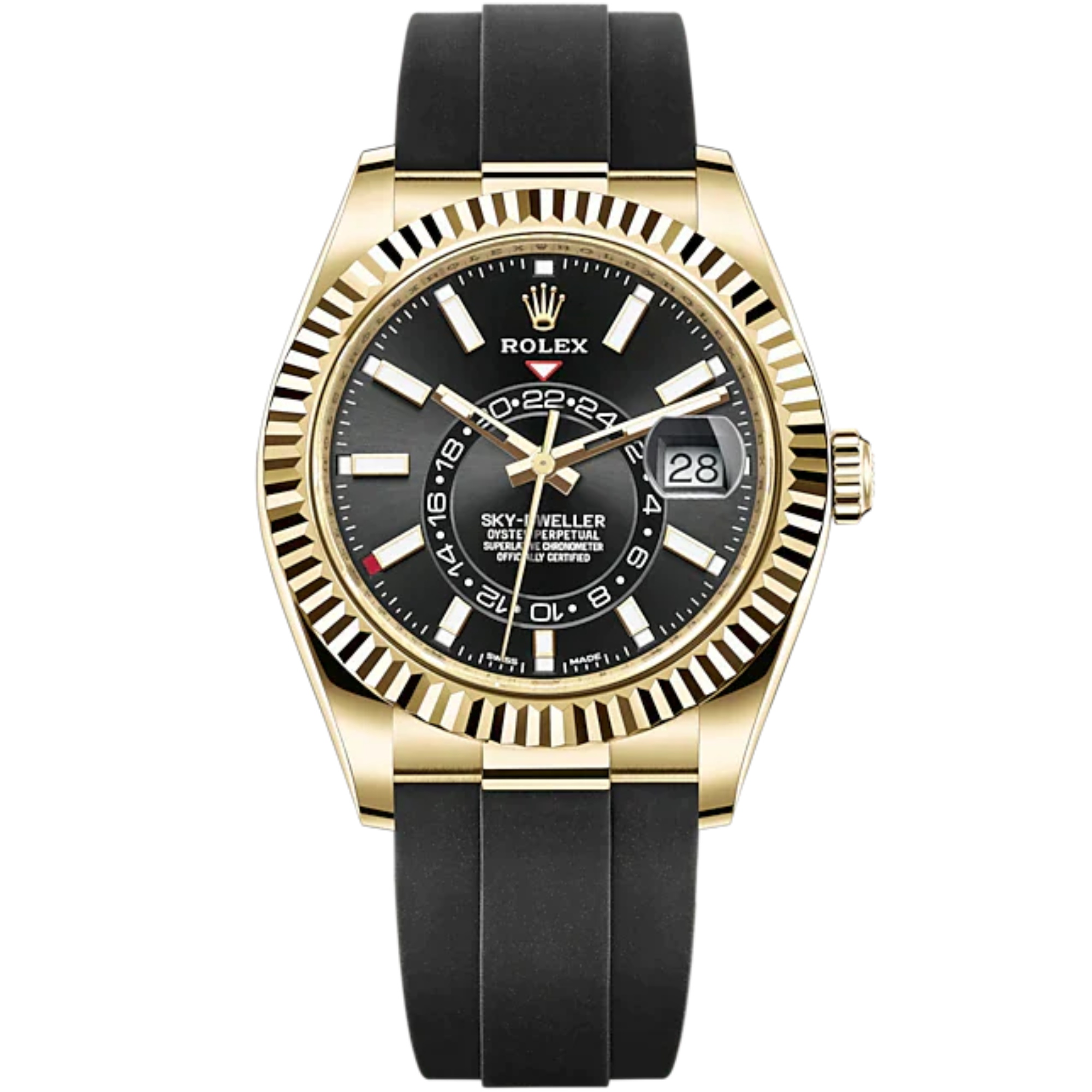 Sky-Dweller 42mm Oysterflex Bracelet and 18 CT Yellow Gold with Bright Black Dial Fluted Bezel - Rolex