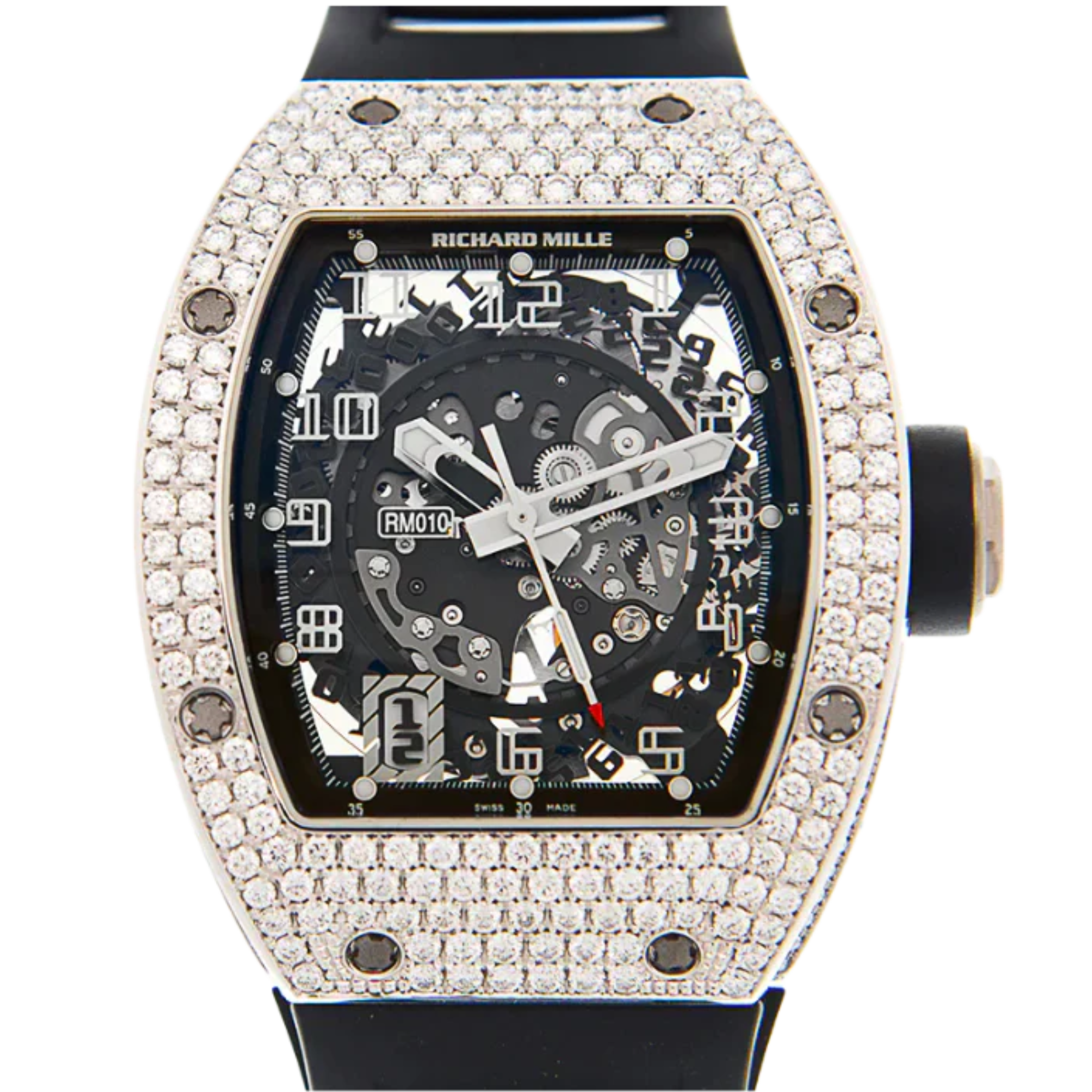 RM 010 White Gold Diamond Automatic Rubber Strap White Gold Diamond Set Case - Richard Mille